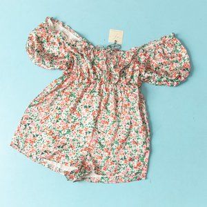 NEW Dress Forum Micro Floral Puff Sleeve Tie Bust Oversize Romper Sz M